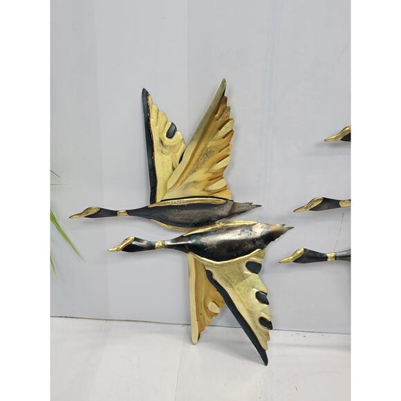 Mid Century Modern Tin Geese Vintage Wall Hanging, Golds Browns - Picture 2 of 6